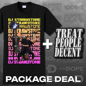 DJ STRAWSTONE BLACK SHIRT + PIN PACKAGE DEAL