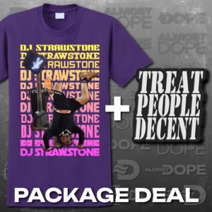 DJ STRAWSTONE PURPLE SHIRT + PIN PACKAGE DEAL